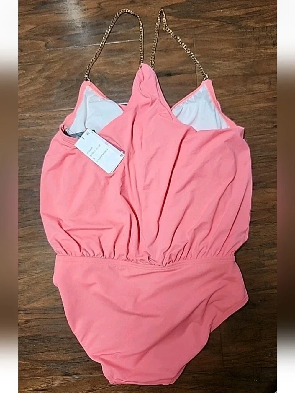 NWT Vince Camuto Collins Luxe Chain Strap Blouson 1 Pc Coral Sugar Swimsuit Sz6 - Picture 8 of 11